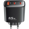 Realpower 45W GaN 3 Çıkışlı USB-C1/C2/A PD Hızlı Şarj Adaptörü Şarj Aleti ve 60W USB-C to USB-C Kablo Seti Siyah TCS45WBK