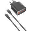 Realpower 45W GaN 3 Çıkışlı USB-C1/C2/A PD Hızlı Şarj Adaptörü Şarj Aleti ve 60W USB-C to USB-C Kablo Seti Siyah TCS45WBK