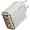Realpower 67W GaN 3 Çıkışlı USB-C1/C2/A Dijital Göstergeli PD Hızlı Şarj Adaptörü Şarj Aleti ve 100W USB-C to USB-C Kablo Seti Beyaz TCS67WWH
