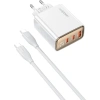 Realpower 67W GaN 3 Çıkışlı USB-C1/C2/A Dijital Göstergeli PD Hızlı Şarj Adaptörü Şarj Aleti ve 100W USB-C to USB-C Kablo Seti Beyaz TCS67WWH