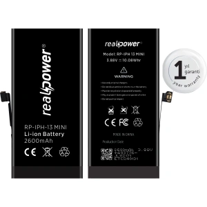 RealPower Apple Uyumlu iPhone 13 Mini Yüksek Kapasiteli Batarya 2600mah