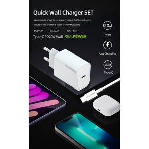 Realpower 20W Seyahat Şarj Aleti + Type-c den Lightning Kablo RP-CG20C