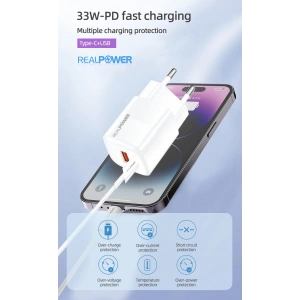 Realpower 33W GAN Beyaz Seyahat Hızlı Şarj Aleti + Type-c den Type-c Kablo RP-CG33CW