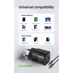 Realpower 33W GAN Siyah Seyahat Hızlı Şarj Aleti + Type-c den Type-c Kablo RP-CG33CB