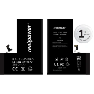 RealPower Apple Uyumlu iPhone 15 Pro Yüksek Kapasiteli Batarya 3550mah