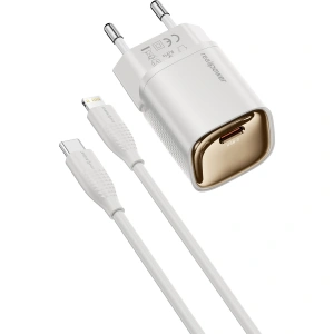 Realpower 20W GaN USB-C PD Hızlı Şarj Adaptörü Şarj Aleti ve USB-C to Lightning Hızlı Şarj Kablo Seti Beyaz TCS20WWH