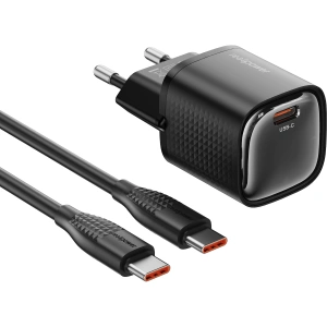 Realpower 30W GaN USB-C PD Hızlı Şarj Adaptörü Şarj Aleti ve USB-C to Lightning Hızlı Şarj Kablo Seti Siyah TCS30WBK