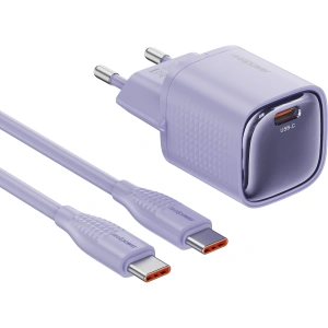 Realpower 30W GaN USB-C PD Hızlı Şarj Adaptörü Şarj Aleti ve USB-C to Lightning Hızlı Şarj Kablo Seti Mor TCS30WPU