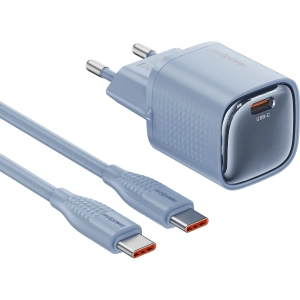 Realpower 30W GaN USB-C PD Hızlı Şarj Adaptörü Şarj Aleti ve USB-C to Lightning Hızlı Şarj Kablo Seti Mavi TCS30WBL