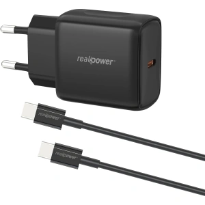 Realpower PPS 25W USB-C PD Hızlı Şarj Adaptörü Şarj Aleti ve USB-C to USB-C Hızlı Şarj Kablo Seti Siyah TCS25WBK