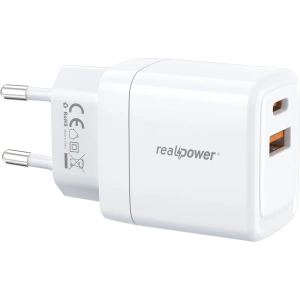 Realpower 35W GaN USB-C ve USB-A Çift Çıkışlı PD Hızlı Şarj Adaptörü Şarj Aleti Beyaz TC35WWH2