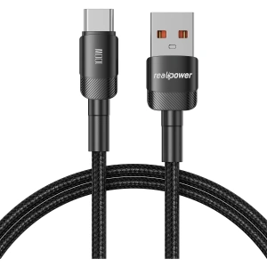 Realpower 100W USB-A to Type-C Örgülü Hızlı Şarj ve Data Kablosu 1 Metre Siyah CA-6AUCBK