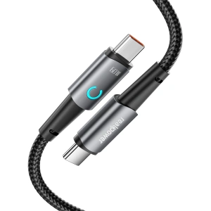 Realpower 60W USB-C to USB-C Örgülü Hızlı Şarj ve Data Kablosu 1 Metre Gri CA-60WCCGR