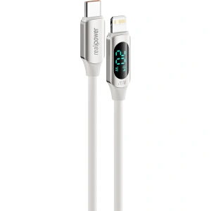 Realpower 20W USB-C to Lightning Dijital Göstergeli Örgülü Hızlı Şarj ve Data Kablosu 1 Metre Beyaz CA-20WCLWH