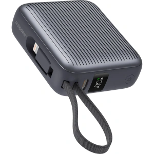 Realpower 10000mAh 22.5W Hızlı Şarj Powerbank Gri Dahili Kablolu Taşınabilir Şarj Cihazı LED Göstergeli PB10KGR