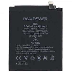 RealPower Xiaomi Uyumlu Redmi Note 4x Batarya 4300mAh Li-Polymer Uzun Ömürlü Pil