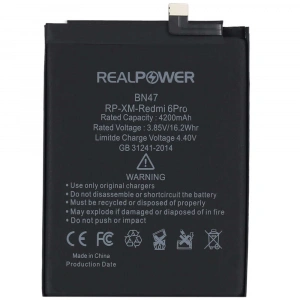 RealPower Xiaomi Uyumlu Redmi 6 Pro Batarya 4200mAh Li-Polymer Uzun Ömürlü Pil