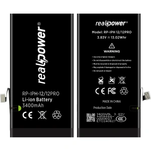 RealPower Apple Uyumlu iPhone 12 Batarya 3400mAh Yüksek Kapasiteli Güçlendirilmiş Pil