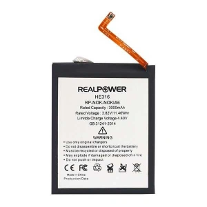 RealPower Nokia Uyumlu 6 Batarya 3000mAh Li-Polymer Uzun Ömürlü Pil
