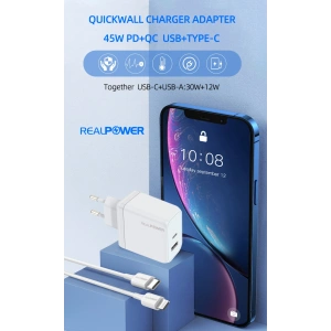 Realpower 45W GaN USB-C PD Hızlı Şarj Adaptörü Şarj Aleti Siyah RP-CG45B