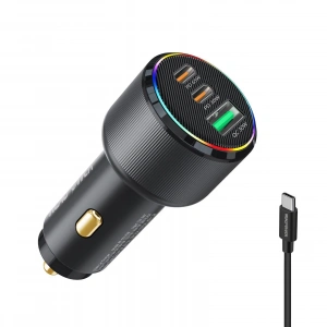Realpower 125W USB-C1/C2/A 3 Çıkışlı PD Hızlı Araç Şarj Adaptörü ve USB-C to USB-C Kablo Seti RP-CC125W