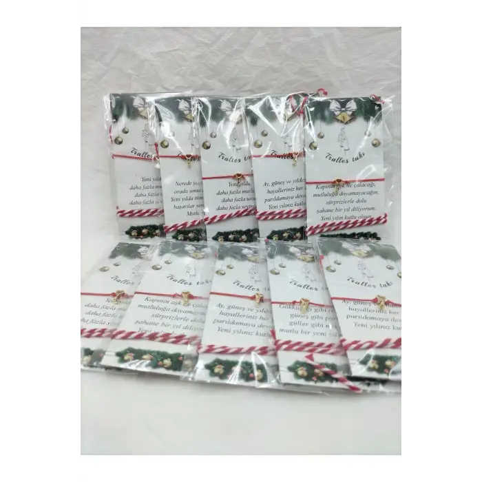 Yeni Yıl Hediyelik Dağıtmalık 10 Adet Kalp Anahtar Şans Bilekliği Ve Şans Ipi