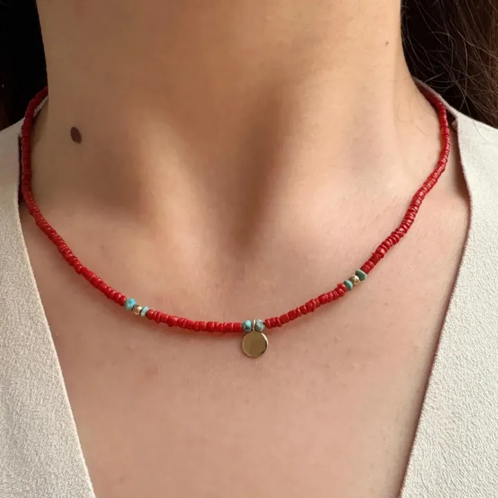 14 Ayar Altın Mercan Taşlı Kolye