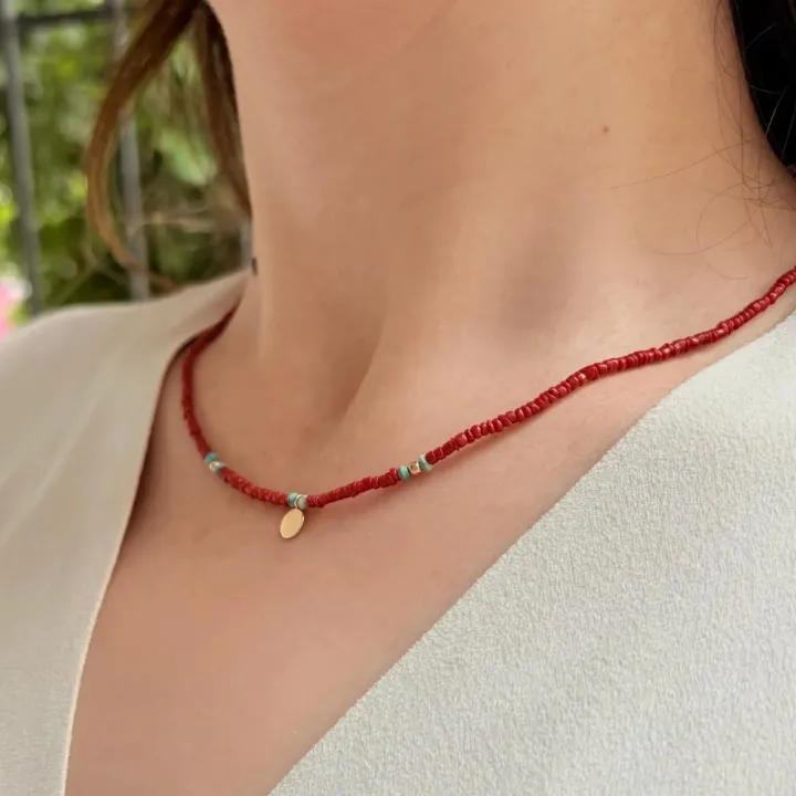 14 Ayar Altın Mercan Taşlı Kolye