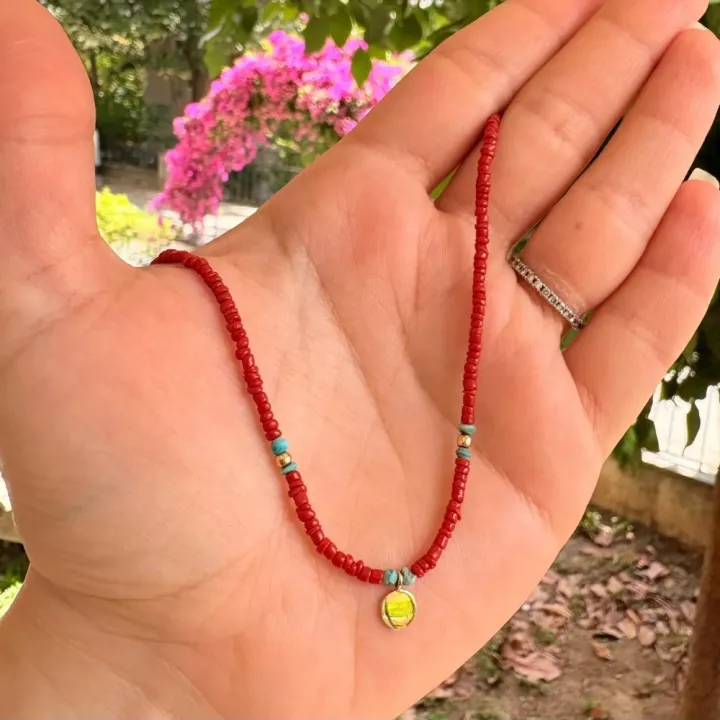 14 Ayar Altın Mercan Taşlı Kolye