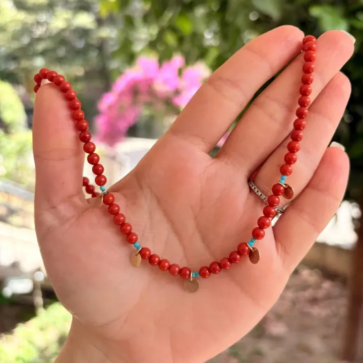 14 Ayar Altın Pullu Mercan Taşlı Kolye