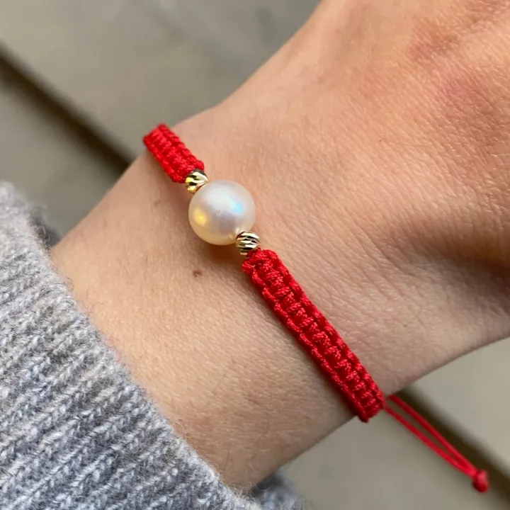 14 Ayar Altın Dorika Makrome İnci Bileklik