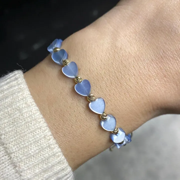 14 Ayar Altın Dorika Açık Mavi Sedef Taşlı Bileklik