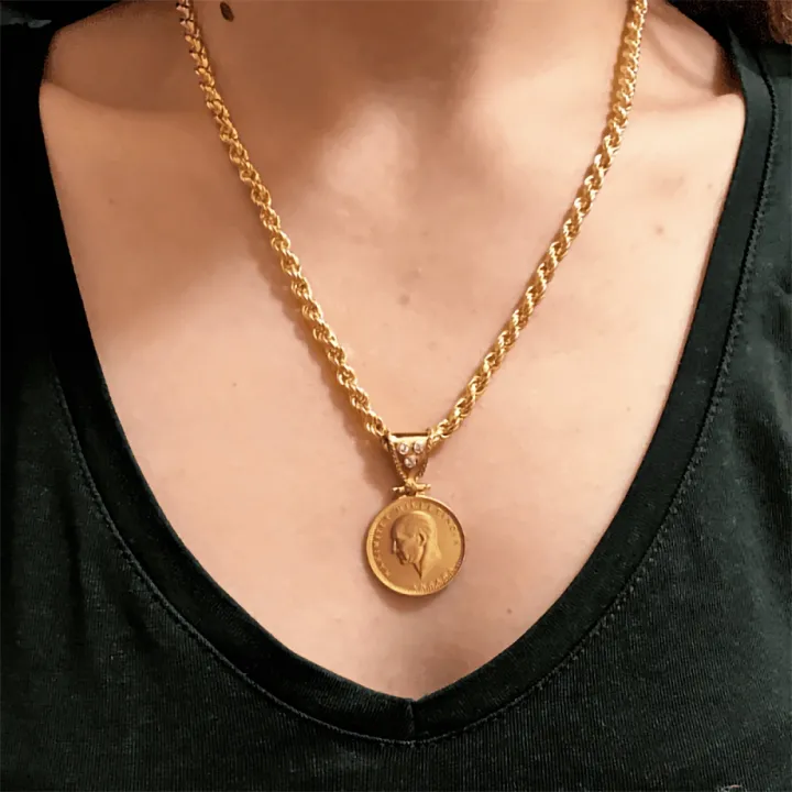 14-22 Ayar Altın Halat Zincir Ata Lira Kolye