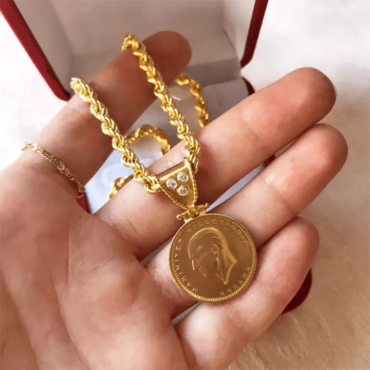 14-22 Ayar Altın Halat Zincir Ata Lira Kolye