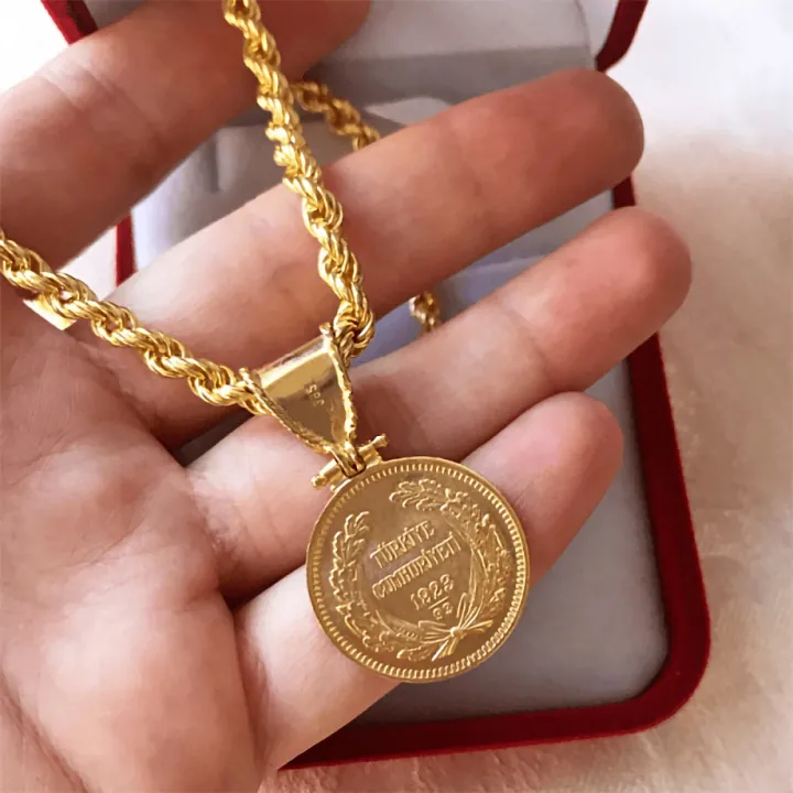 14-22 Ayar Altın Halat Zincir Ata Lira Kolye