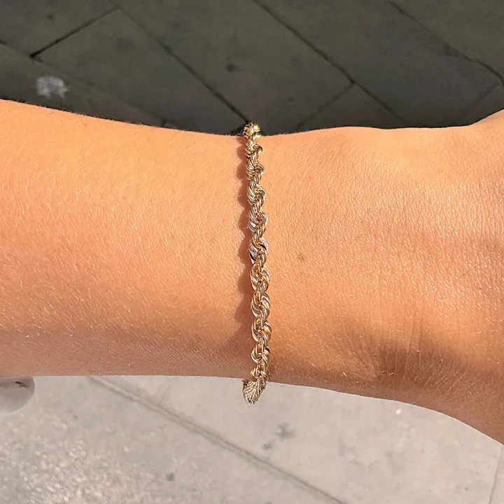 14 Ayar Altın Halat Zincir Bileklik - 4mm