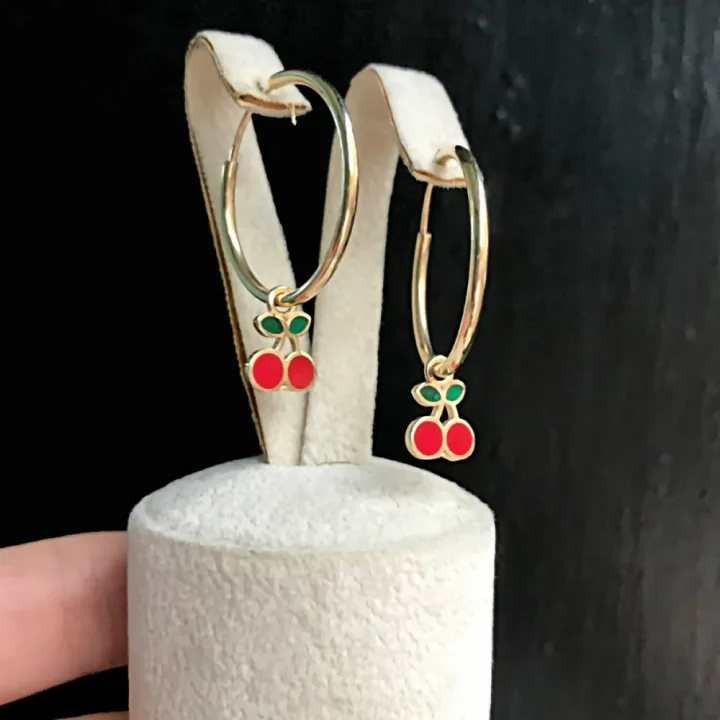 14 Ayar Altın Kiraz Halka Küpe