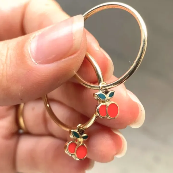 14 Ayar Altın Kiraz Halka Küpe