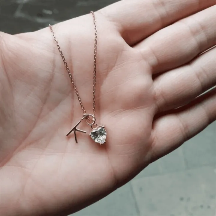 14 Ayar Altın Tel Kıvırma Kalpli Taş Harf Kolye - 1 Harf