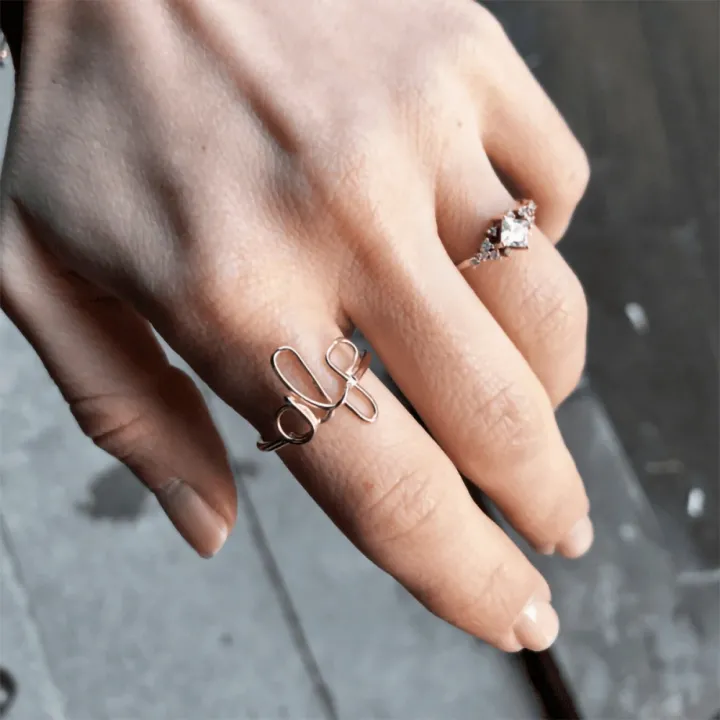 14 Ayar Altın Tel Kıvırma İsim Yüzük - 3 Harf