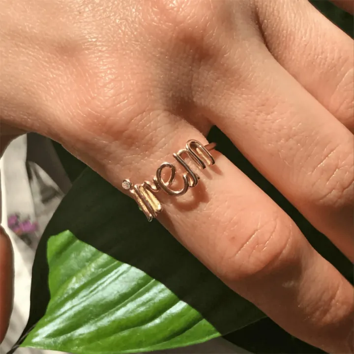 14 Ayar Altın Tel Kıvırma İsim Yüzük - 4 Harf