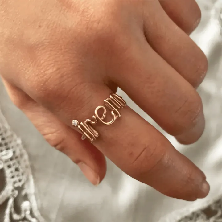 14 Ayar Altın Tel Kıvırma İsim Yüzük - 4 Harf