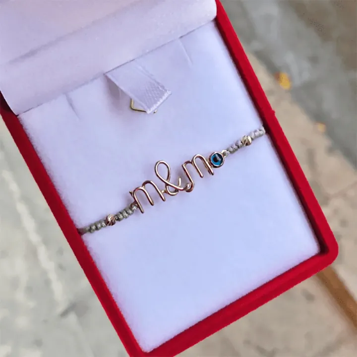 14 Ayar Altın Tel Kıvırma & Harf Bileklik - 2 Harf