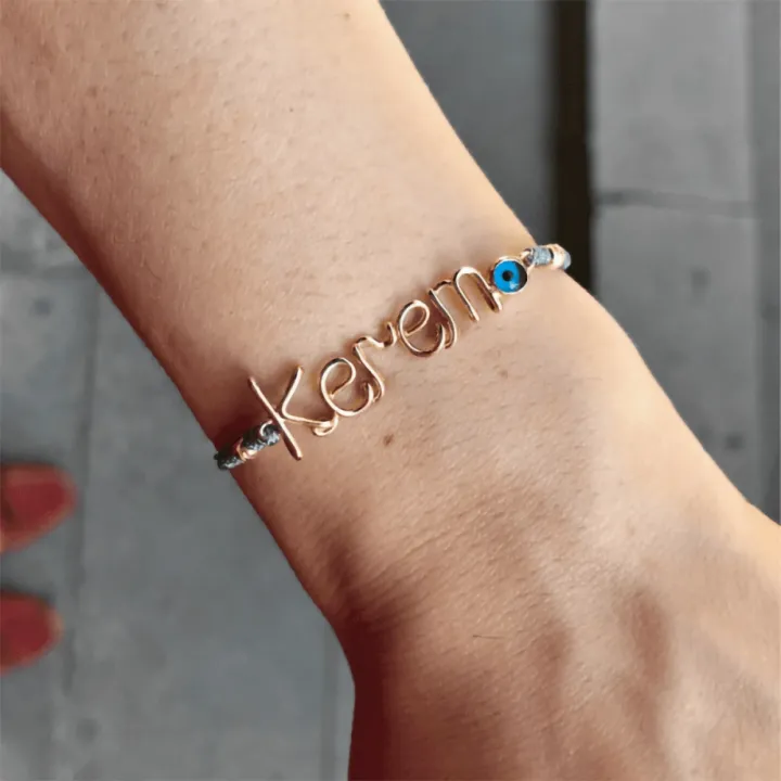 14 Ayar Altın Tel Kıvırma İsim Bileklik - 5 Harf