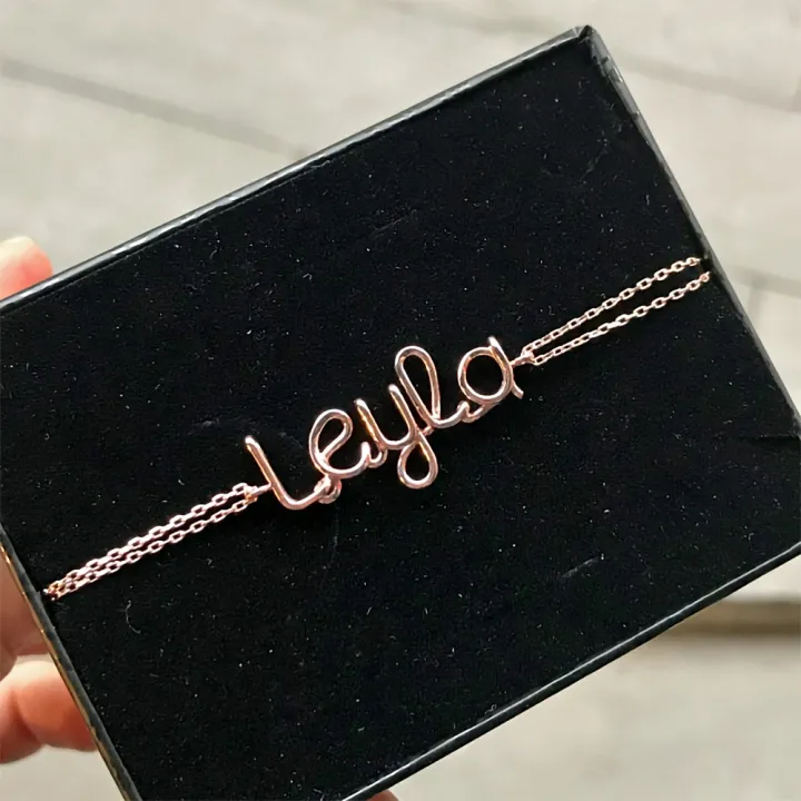 14 Ayar Altın Tel Kıvırma İsim Bileklik - 5 Harf