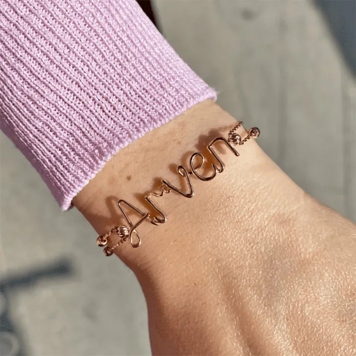 14 Ayar Altın Tel Kıvırma İsim Bileklik - 5 Harf