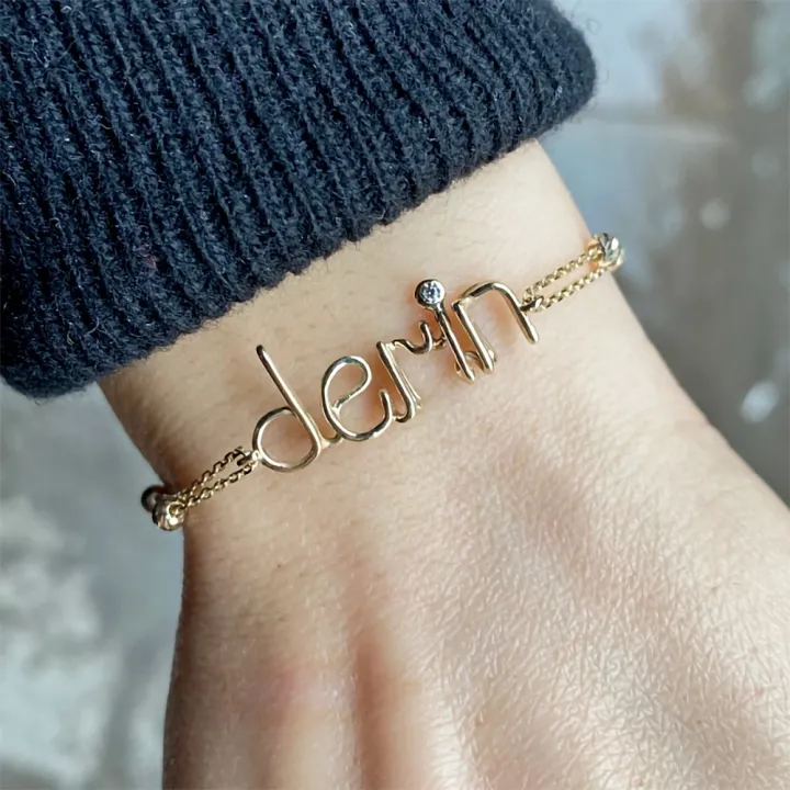 14 Ayar Altın Tel Kıvırma İsim Bileklik - 5 Harf