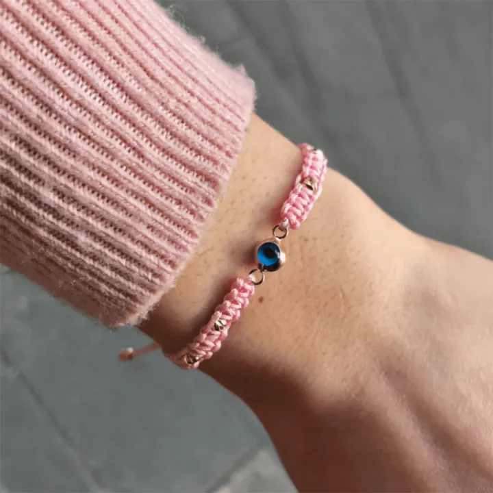 14 Ayar Altın Mavi Göz Makrome Bileklik