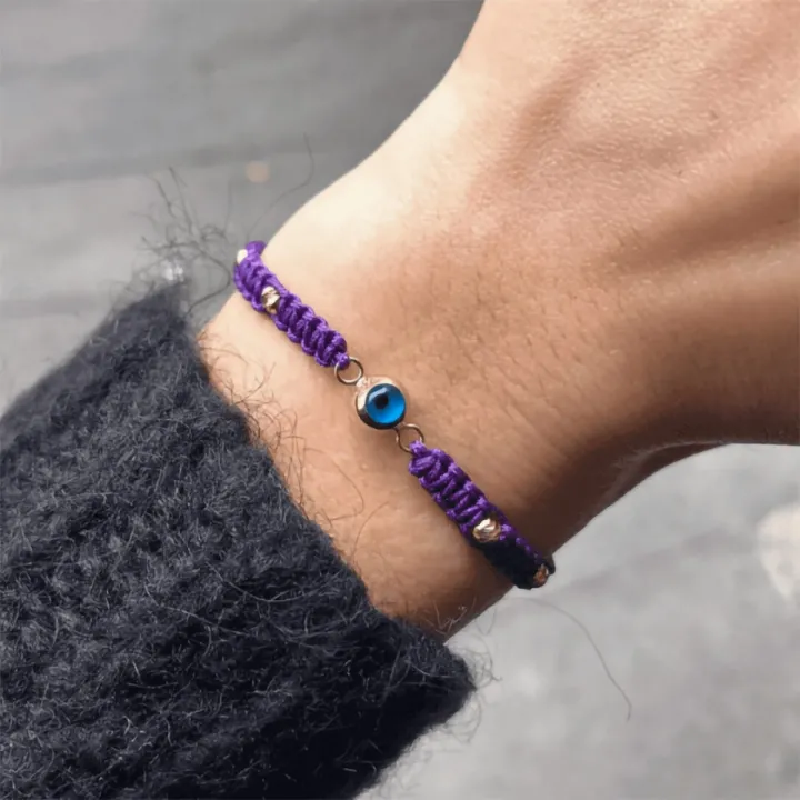 14 Ayar Altın Mavi Göz Makrome Bileklik