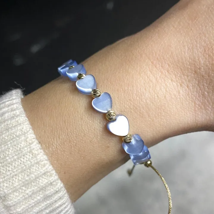14 Ayar Altın Açık Mavi Sedef Taşlı Bileklik